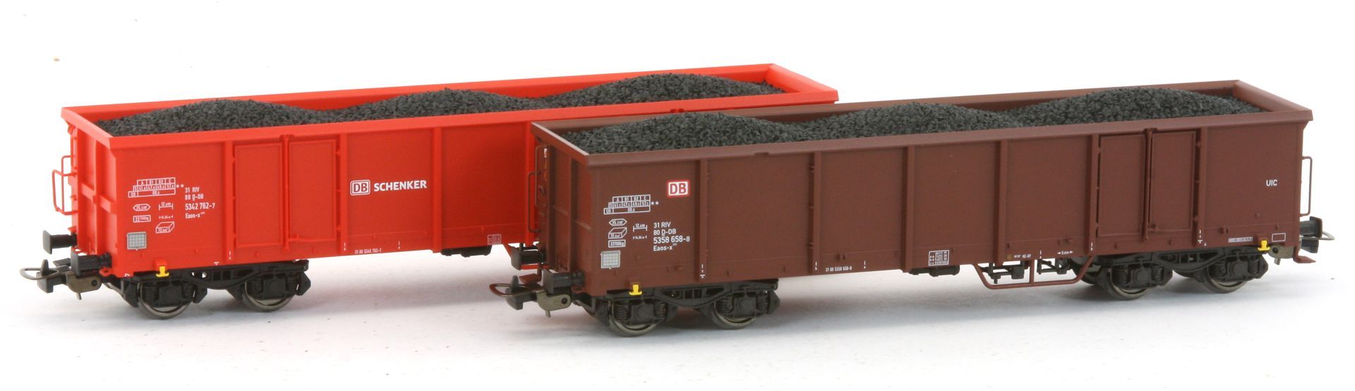 Piko 58275 2er Set offene Güterwagen Eaos mit Kohleladung DBAG Ep