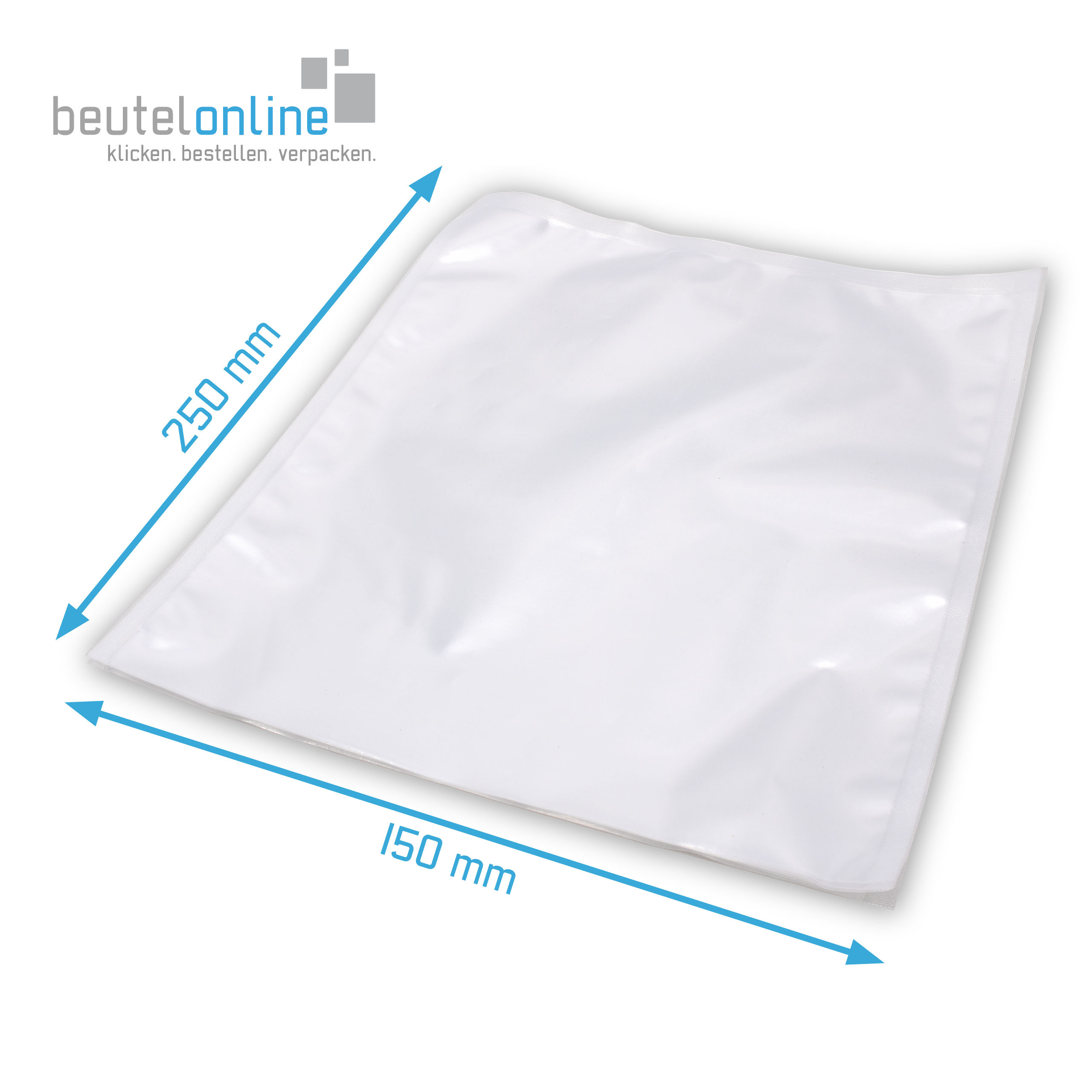 Die Abmessung vom transparenten Kunststoffbeutel beträgt Breite 150 mm Höhe 250 mm.