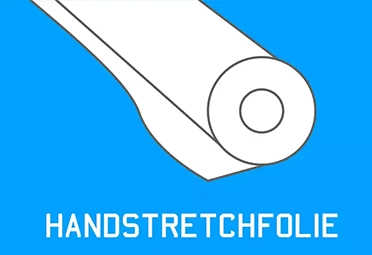 Skizzierung Handstretchfolie auf blauen Hintergrund. Das Bild verlinkt auf die Produktkategorie Handstretchfolie.