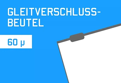 Skizzierung Gleitverschlussbeutel auf blauen Hintergrund. Das Bild verlinkt auf die Produktkategorie Gleitverschlussbeutel Stärke 60 my.
