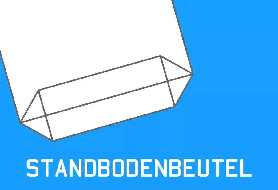 Skizzierung Standbodenbeutel auf blauen Hintergrund. Das Bild verlinkt auf die Produktkategorie Standbodenbeutel.