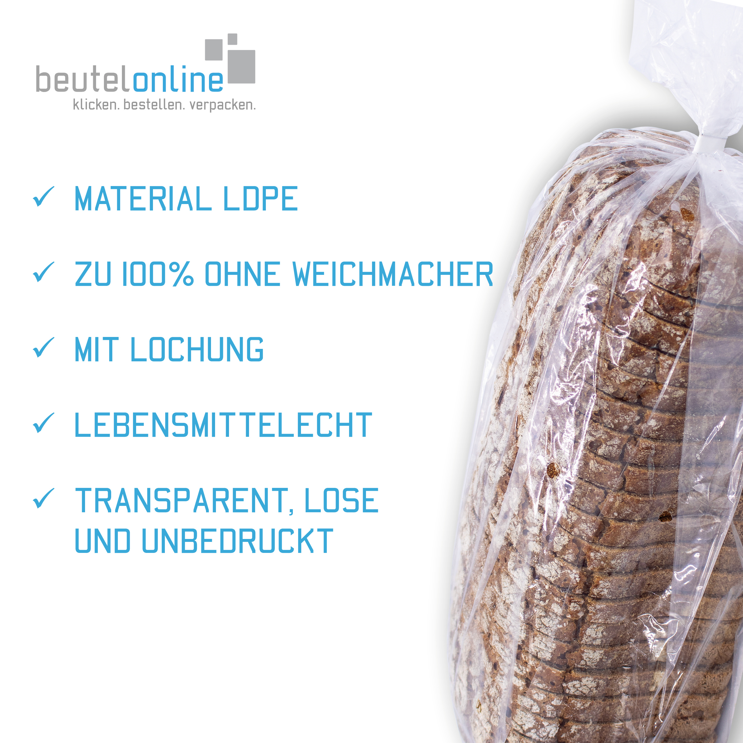 Vorteile & Eigenschaften LDPE-Seitenfaltenbeutel mit Lochung 150 + 100 x 400 mm, 14 µ Vorteile und Eigenschaften vom Kunststoffbeutel mit Seitenfalte. Aufzählung: Material LDPE, 100% frei von Weichmachern, mit Lochung, Lebensmittelecht, transparent, lose und unbedruckt.