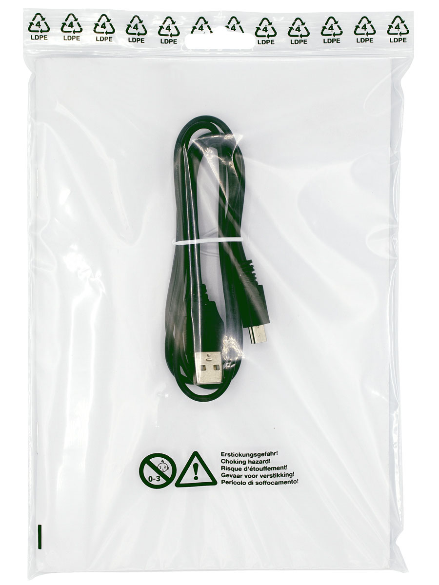 LDPE-Druckverschlussbeutel mit Eurolochung 160 x 220 mm in 50 µ, transparent, Druck Warnhinweis (1-seitig schwarz), 2 x gelocht, inkl. Wertstoffzeichen