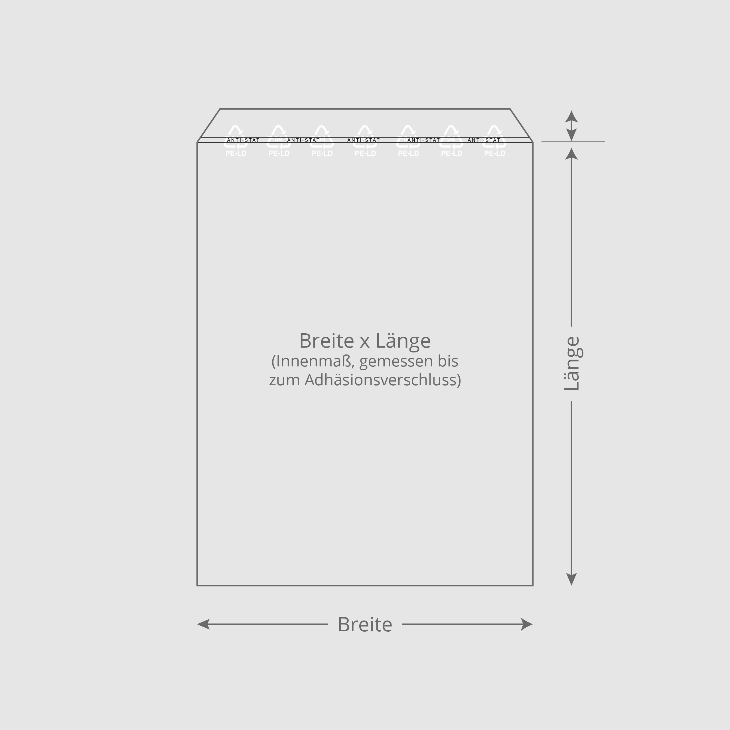 Skizze PP-Adhäsionsverschlussbeutel C5, 165 x 220 + 30 mm, 40 µ Skizzierung vom transparenten Folienbeutel mit einer selbstklebenden Klappe an der Öffnung, die selbstklebende Klappe dient als Verschluss des Beutels. Die Wandstärke vom Beutel ist 40 µ, die Abmessung beträgt Breite 165 mm Höhe 220 mm zzgl. Klappe 30 mm.