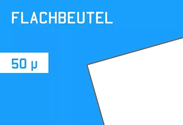 Skizzierung Flachbeutel auf blauen Hintergrund. Das Bild verlinkt auf die Produktkategorie Flachbeutel Stärke 50 my.