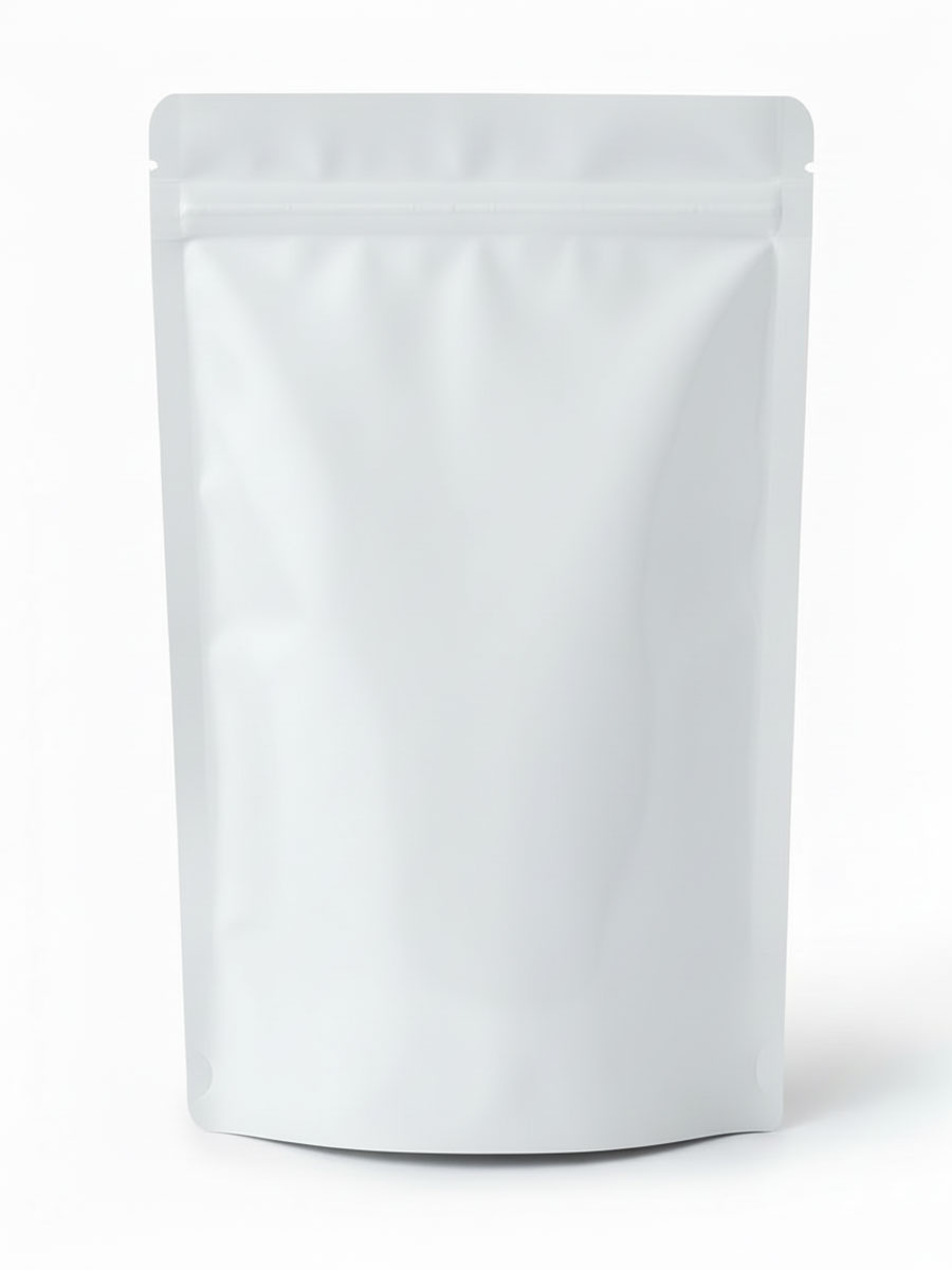 100 x Standbodenbeutel aus matt-weißem MOPP mit Druckverschluss 110 x 185 + 65 mm