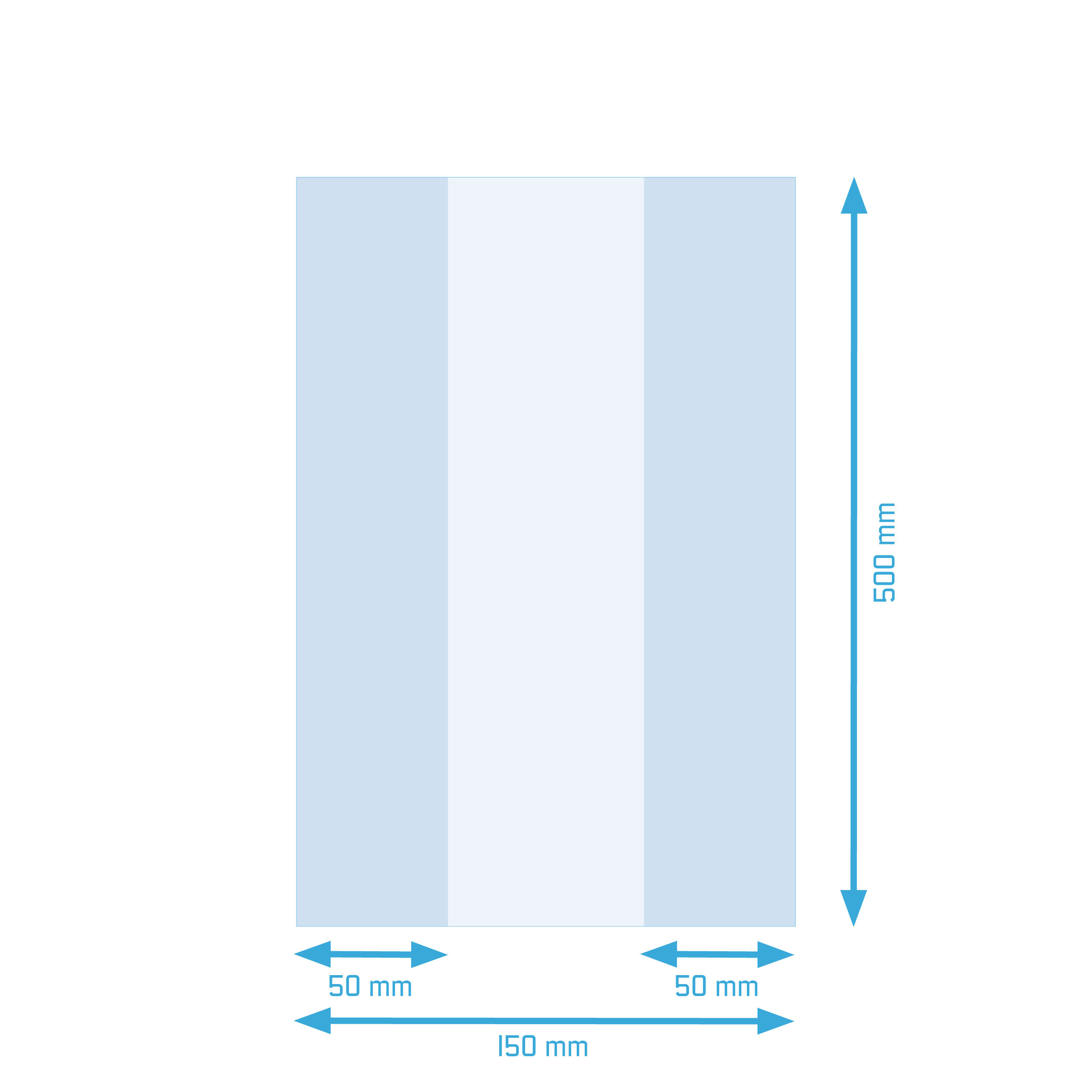 Skizzierung vom transparenten Kunststoffbeutel, mit Seitenfalte an den langen Seiten, ohne Lochung. Die Seitenfalte ermöglichen eine Fläche am Boden und ein größeres Volumen. Die Abmessung beträgt Breite 150 mm Seitenfalte 100 mm Höhe 500 mm. Skizzierung vom transparenten Kunststoffbeutel, mit Seitenfalte an den langen Seiten, ohne Lochung. Die Seitenfalte ermöglichen eine Fläche am Boden und ein größeres Volumen. Die Abmessung beträgt Breite 150 mm Seitenfalte 100 mm Höhe 500 mm.