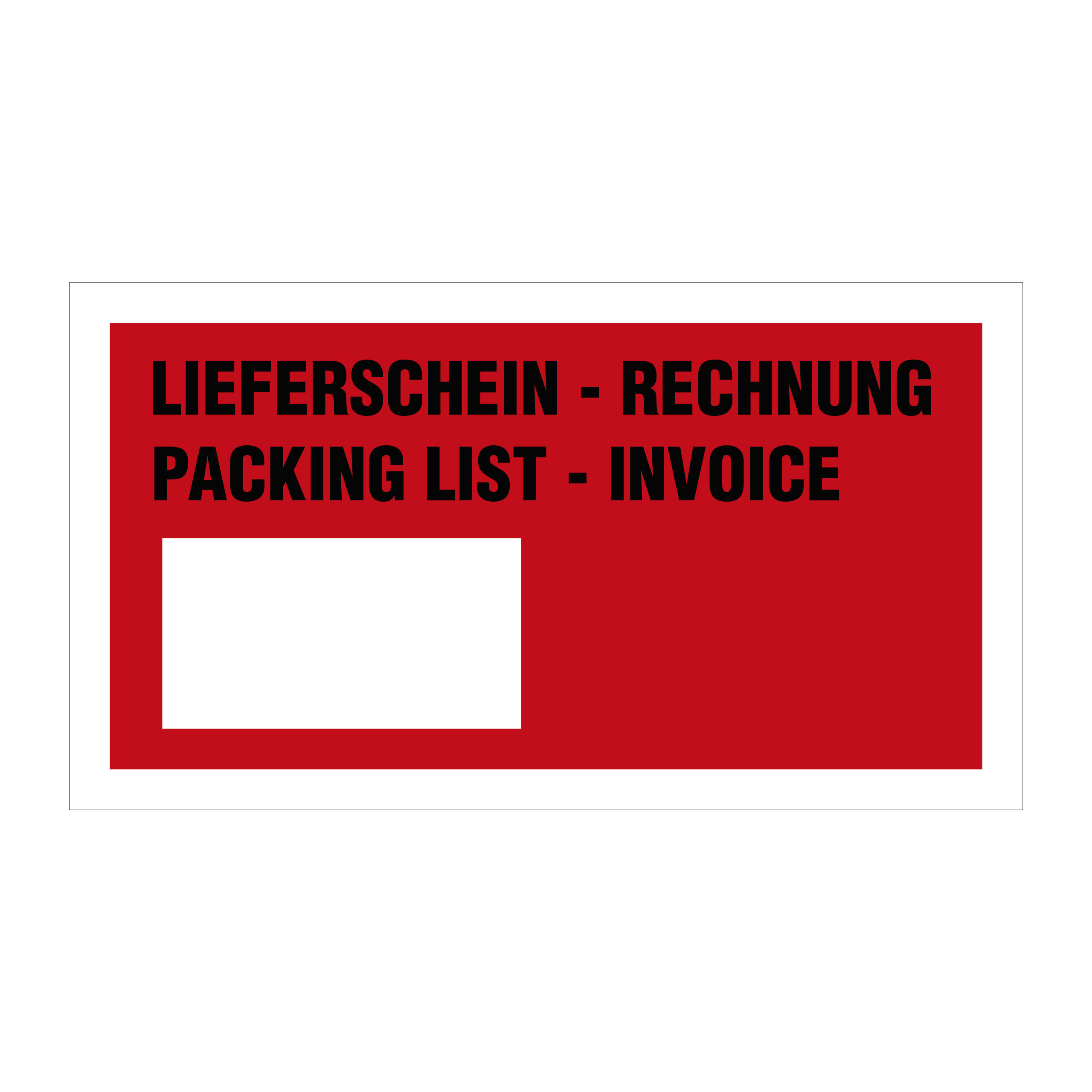 Eine rote Tasche aus Kunststoff mit dem Aufdruck Lieferschein. Diese Tasche wird z.B. außen an Paletten oder Kartons angebracht, um Versanddokumente wie Lieferscheine, Rechnungen oder Zollpapier sicher und sichtbar zu platzieren.