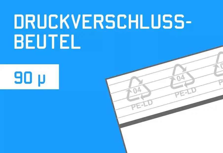 Skizzierung Druckverschlussbeutel auf blauen Hintergrund. Das Bild verlinkt auf die Produktkategorie Druckverschlussbeutel Stärke 50 my.