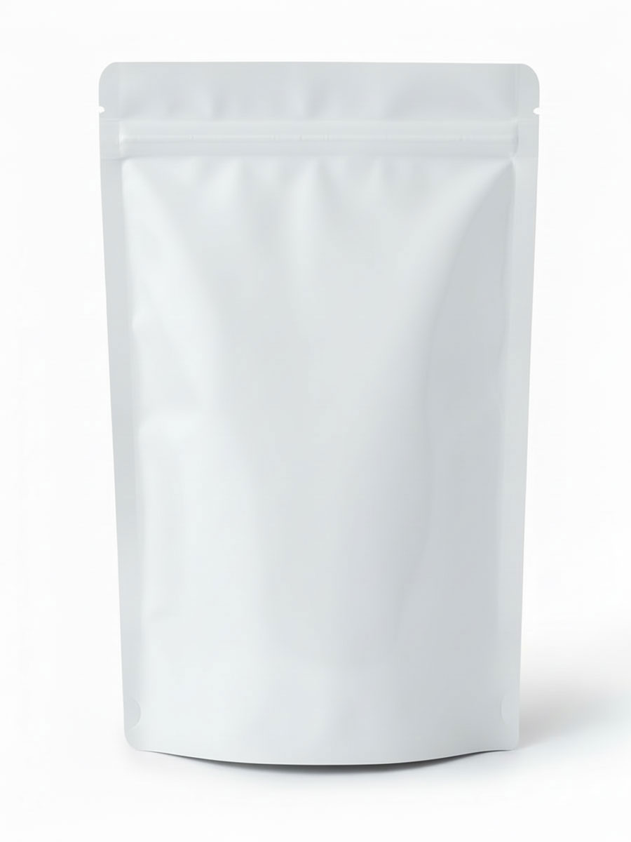 100 x Standbodenbeutel aus matt-weißem MOPP mit Druckverschluss 160 x 270 + 80 mm