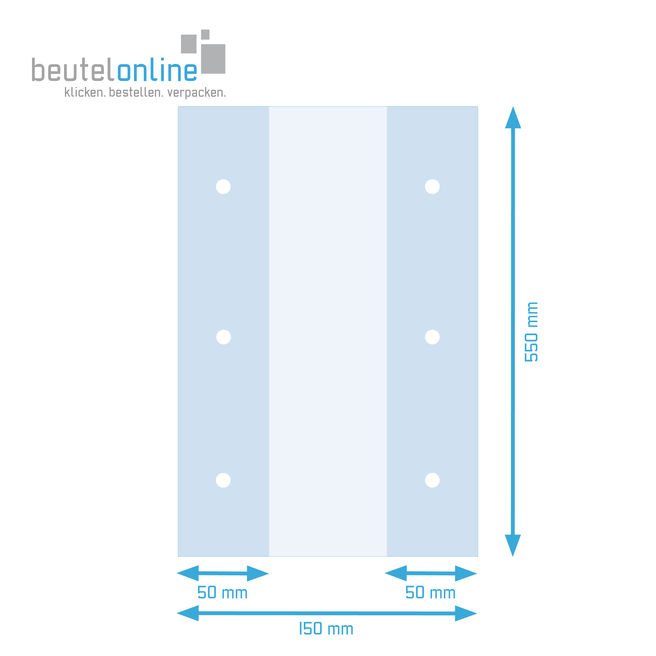 LDPE-Seitenfaltenbeutel mit Lochung 150 + 100 x 550 mm, 14 µ