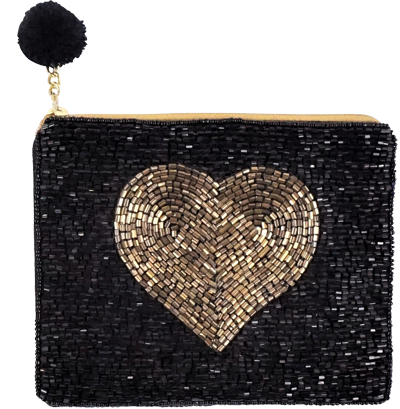 Kosmetiktasche mit Perlen Herz Gold ohne Hintergrund