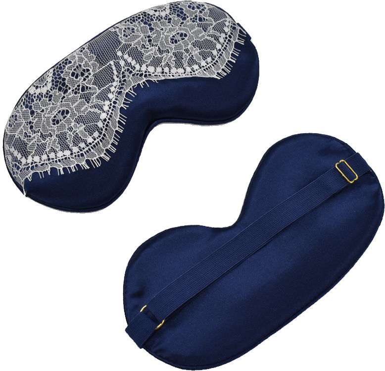 Satin-Schlafmaske Blau weiße Spitze ohne Hintergrund