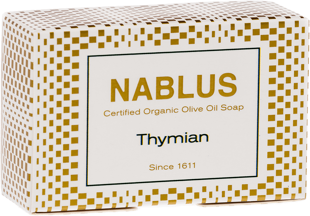 Nablus Olivenölseife Thymian in Verpackung