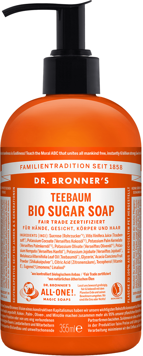Dr. Bronners Sugar Soap Teebaum ohne Hintergrund
