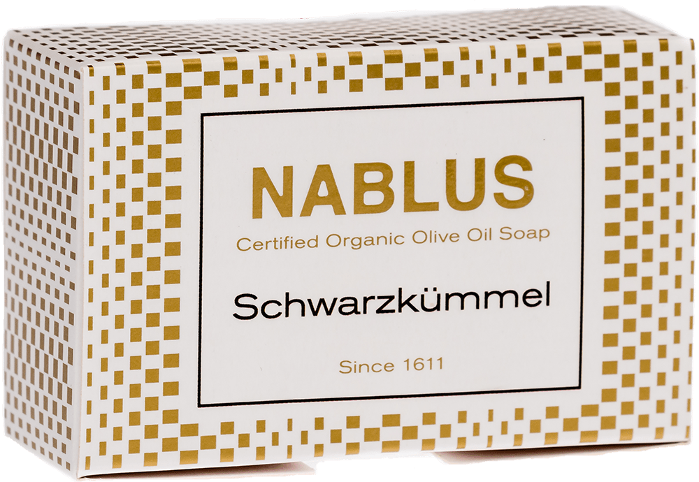 Nablus Olivenölseife Schwarzkümmel in Verpackung