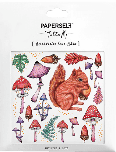 Paperself Tattoo Squirrel & Mushrooms ohne Hintergrund