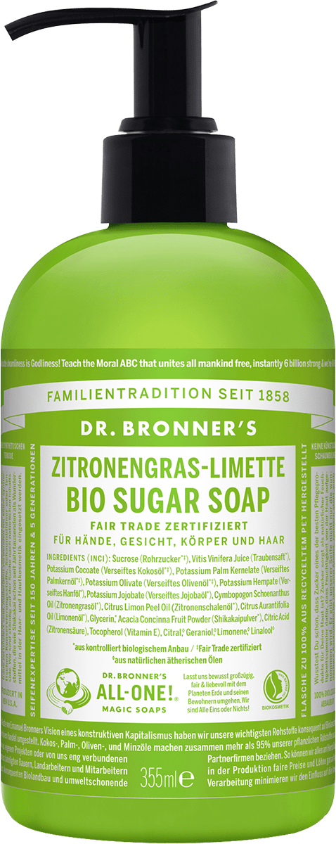 Dr. Bronners Sugar Soap Lemongras-Limette ohne Hintergrund