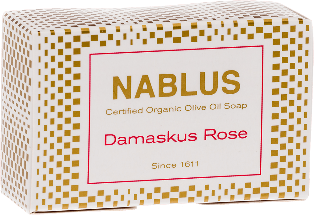 Nablus Olivenölseife Damaskus Rose in Verpackung