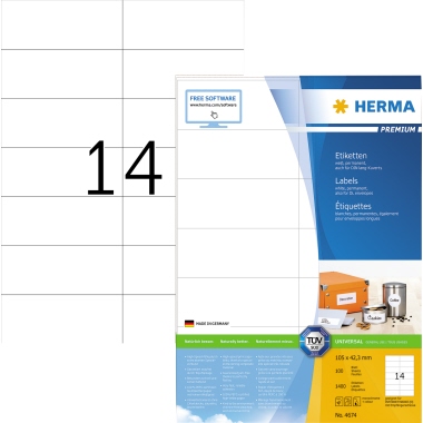 HERMA Etikett PREMIUM 4674 105x42,3mm weiß 1.400 St./Pack.