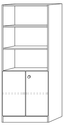 Schrank H2004xB800xT420mm Nussbaum/silber 2 Türen H.1270mm Knaufgriff || VE = 1 ST