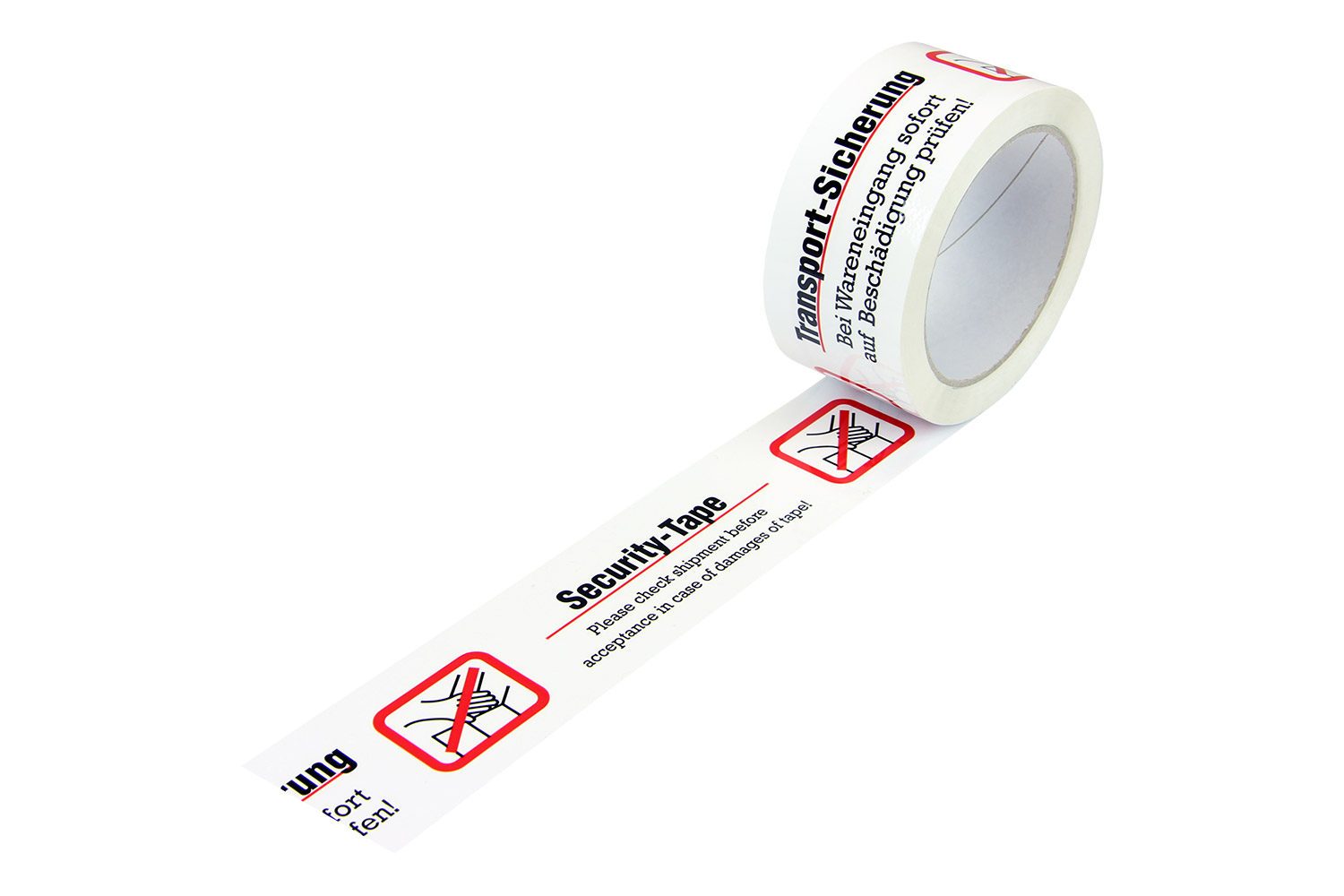 PP-Warnklebeband, weiß, "Transportsicherung", 52 µ | 50 mm x 66 lfm. | VE = 12 Stk.