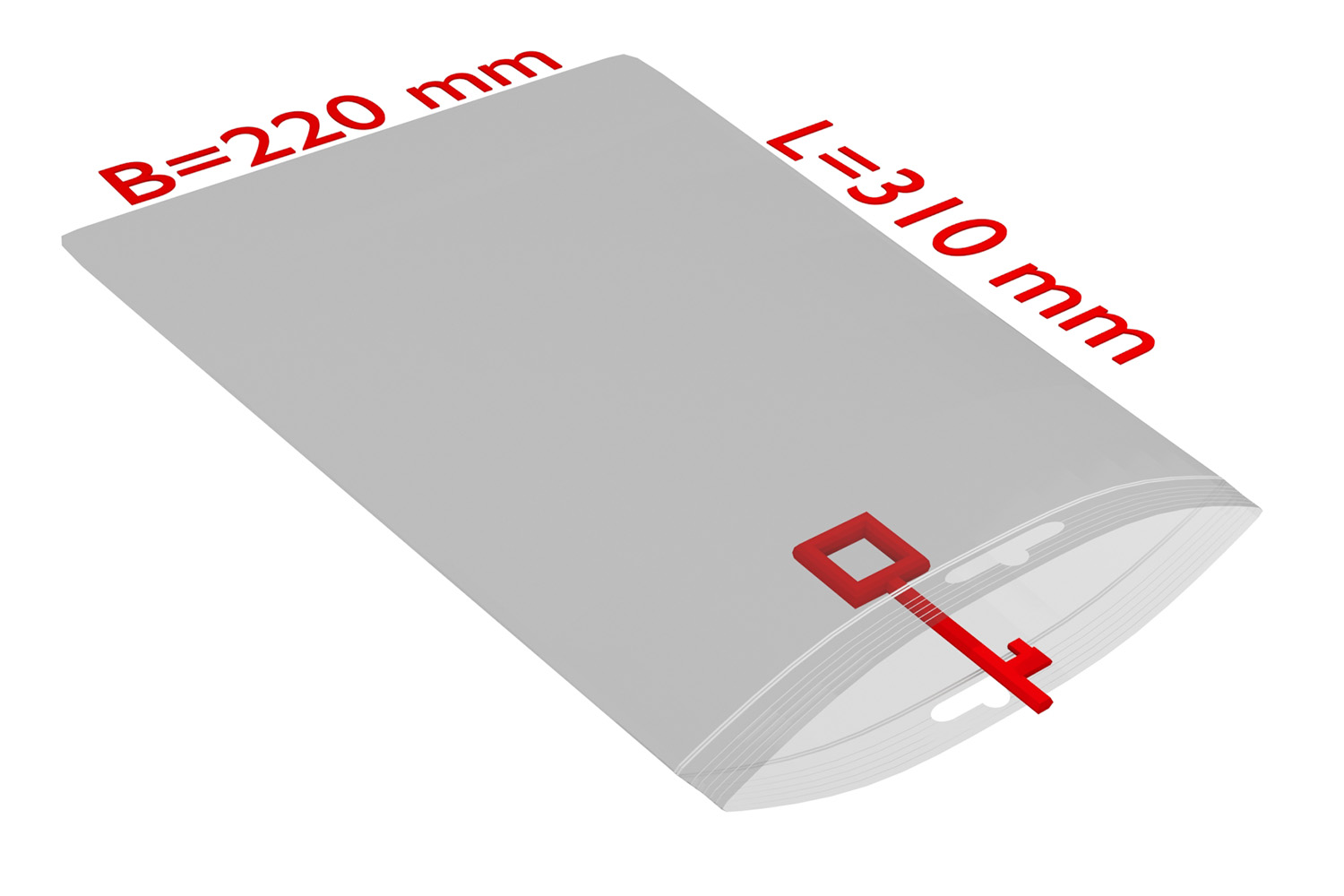 PE-Druckverschlussbeutel mit Eurolochung, transparent, 50 µ | 220 x 310 mm (Offene Seite x L) | VE = 1000 Stk.