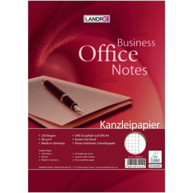 Landre Kanzleipapier 100050623 A3/A4 hf Rand kariert 250 Bl./Pack.