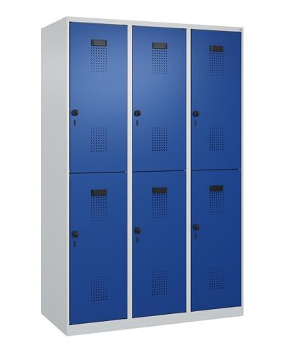 Garderobenschrank Evolo PLUS Bodengleiter 1200mm lichtgrau/enzianblau 6 Abt.C+P || VE = 1 ST