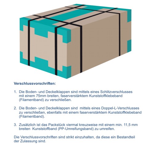 Gefahrgutkarton 2-wellig, braun, Inhalt 16 l, Qual. 2.90 | 275 x 195 x 300 mm (L x B x H) Innenmaß | VE = 10 Stk.