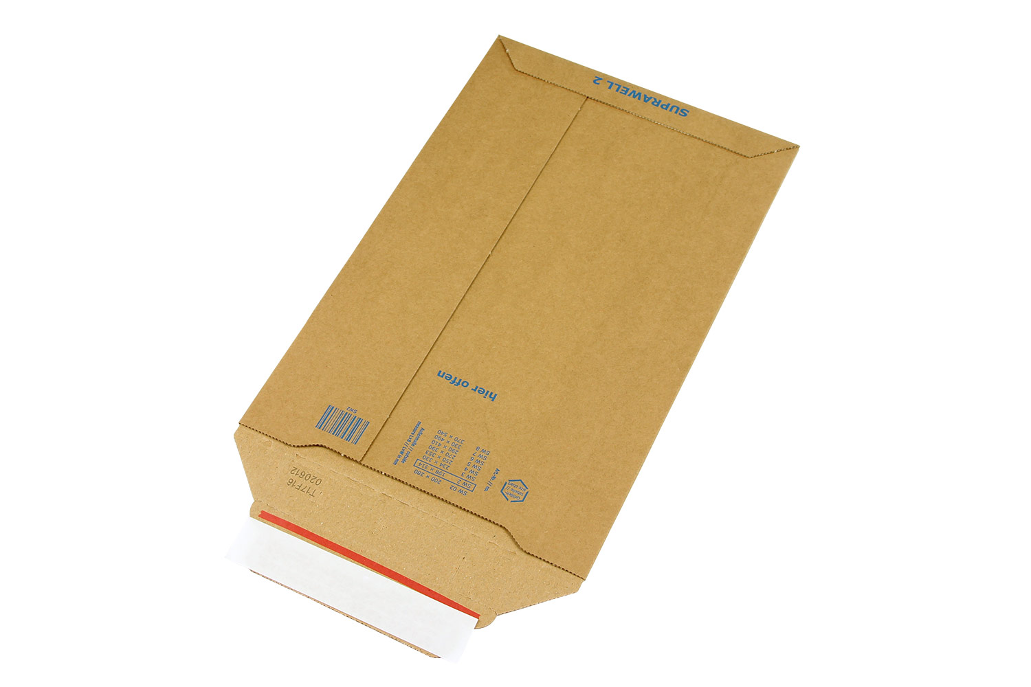 Wellpappversandtasche, braun, Suprawell, SK-Verschluss | 198 x 314 mm (Offene Seite x L) | VE = 100 Stk.