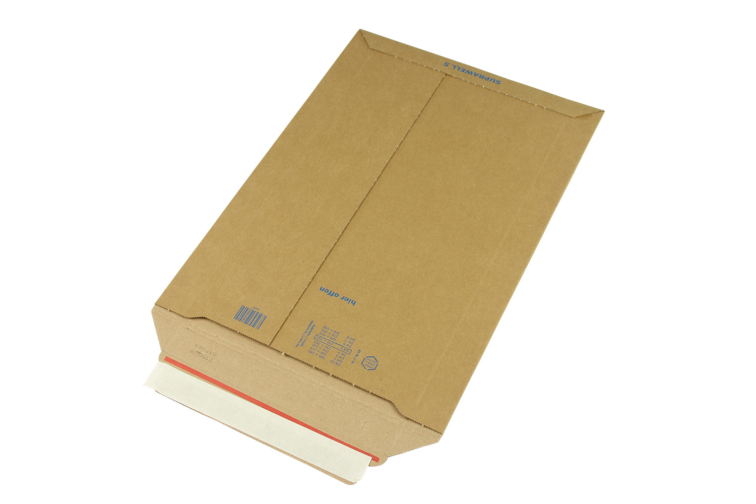 Wellpappversandtasche, braun, Suprawell, SK-Verschluss, B4 | 270 x 390 mm (Offene Seite x L) | VE = 100 Stk.