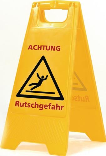 Warnschild Achtung Rutschgefahr Schriftzug B 300xH 570mm signalgelb/schwarz/rot || VE = 1 ST