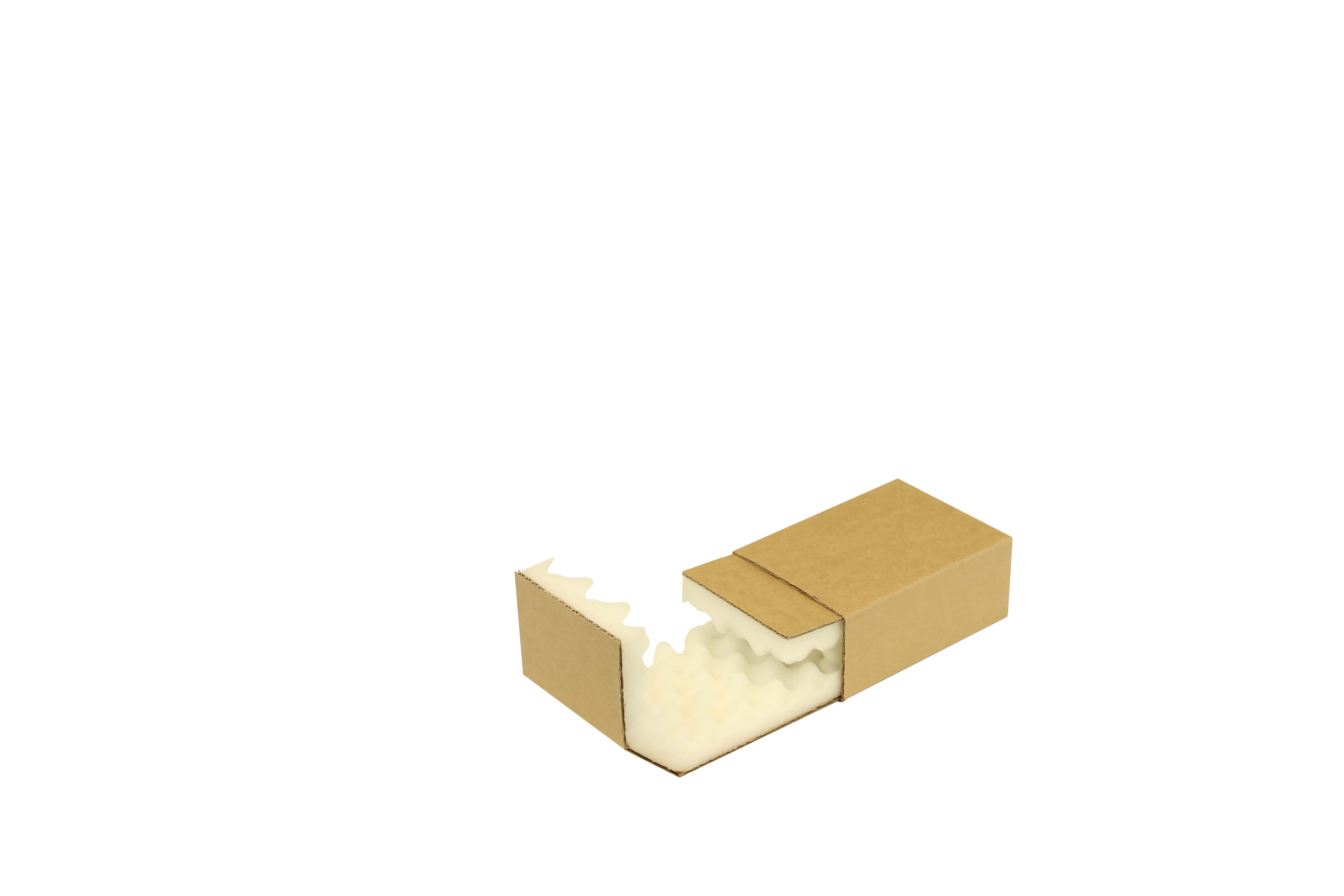 Noppenschaumverpackung, braun, Schaumhöhe 25 mm | 139 x 98 x 52 mm (L x B x H) Innenmaß | VE = 150 Stk.