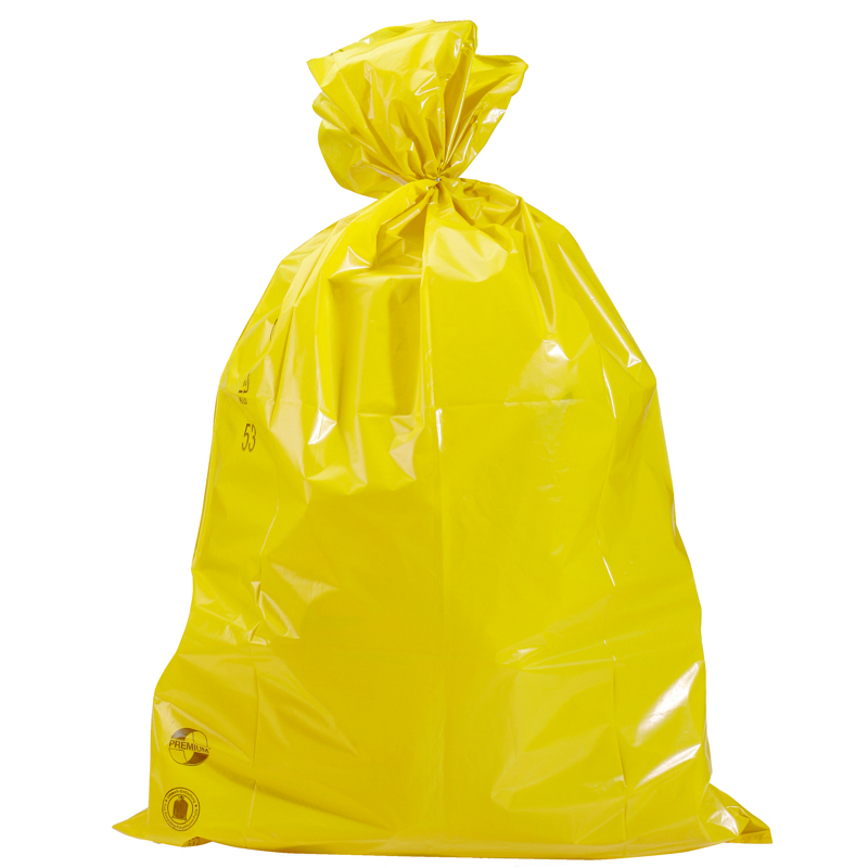 Müllsack, 120 Liter, gelb, 45 µ | 700 x 1100 mm (Offene Seite x L) | VE = 250 Stk.
