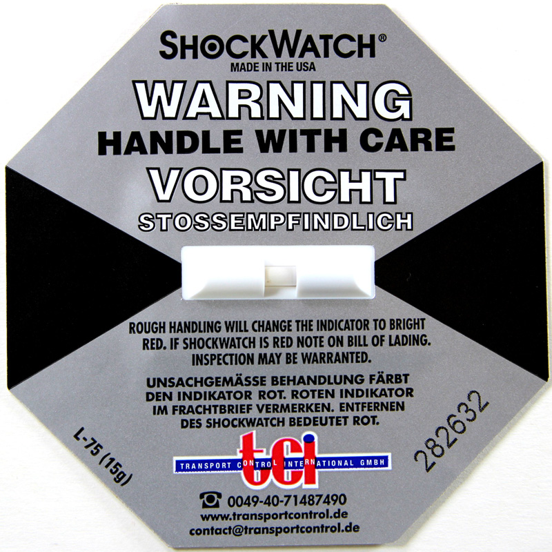Schockindikator Shockwatch®, grau | Empfindlichkeit 15 g / 50 ms | VE = 50 Stk.
