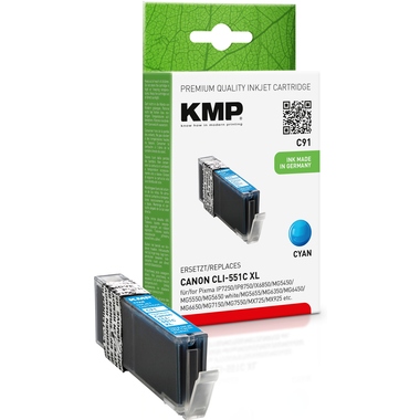 KMP Tintenpatrone C91 1519,0003 wie CLI551XLC 715S. 15ml cyan