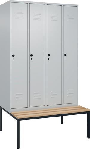 Garderobenschrank m.untergebauter Sitzbank H2120xB1200xT815mm lichtgrau 4Abt. || VE = 1 ST
