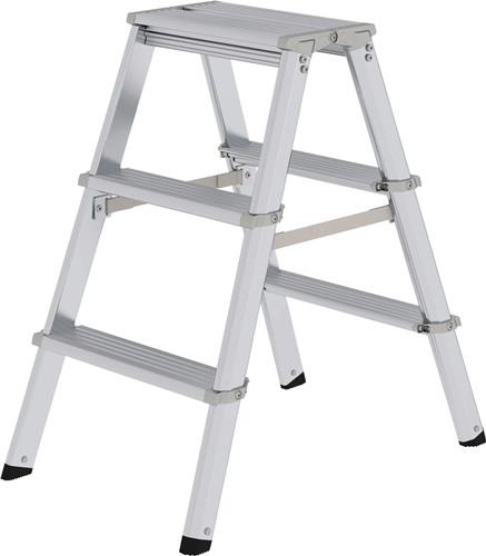 Stufenstehleiter 2x3 Stufen Alu.Gesamt-H.690mm Stufen-Holmverbindung geschraubt || VE = 1 ST