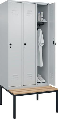 Garderobenschrank m.untergebauter Sitzbank H2120xB900xT815mm lichtgrau 3Abt.C+P || VE = 1 ST