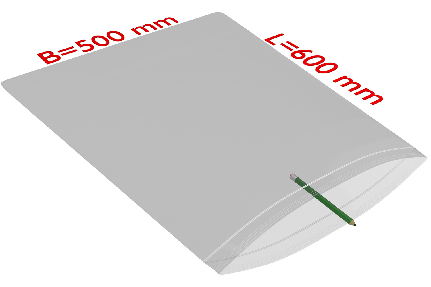 PE-Druckverschlussbeutel, transparent, 50 µ | 500 x 600 mm (Offene Seite x L) | VE = 500 Stk.
