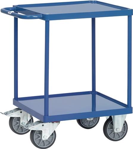 Tischwagen Bügel waagerecht 2Stahlblechwan. L600xB600mm Rand-H.10mm brillantbl. || VE = 1 ST
