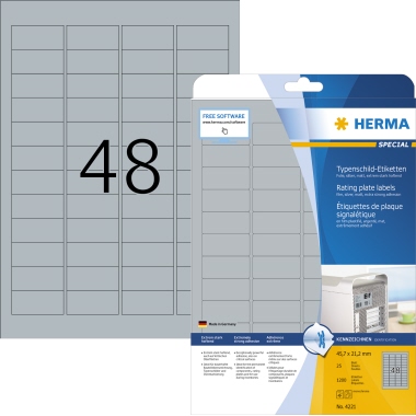HERMA Typenschildetikett 4221 45,7x21,2mm silber 1.200 St./Pack.