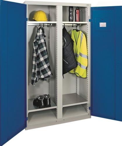 Garderobenschrank 4 Fbd.m.Trennw.H1800xB1000xT500mm lichtgrau/ enzianblau 2 Abt. || VE = 1 ST