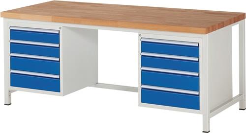 Werkbank Classic B2000xT900xH840mm Buche massiv lichtgrau enzianblau 8Schubl.RAU || VE = 1 ST