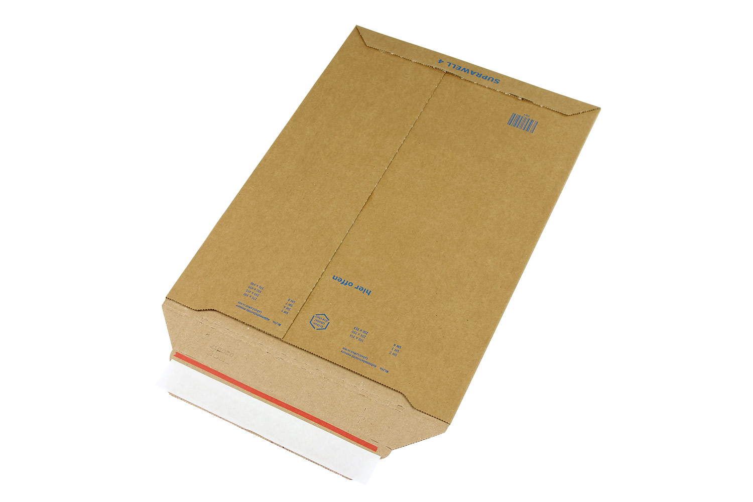 Wellpappversandtasche, braun, Suprawell, SK-Verschluss, C4 | 250 x 353 mm (Offene Seite x L) | VE = 100 Stk.