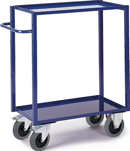 Tischwagen Bügel waagerecht 2Stahlblechwannen L895xB495mm Rand-H.30mm enzianblau || VE = 1 ST