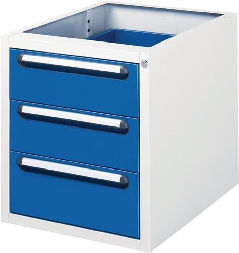 Schubladenschrank H545xB480xT600mm lichtgrau/enzianblau 3Schubl.Einfachausz. RAU || VE = 1 ST