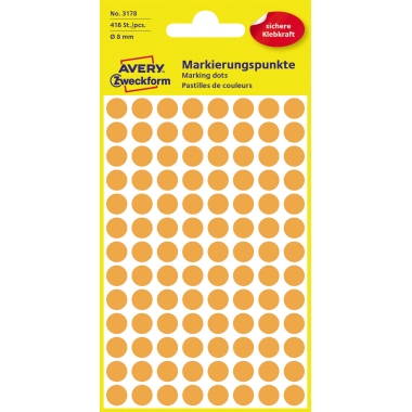 Avery Zweckform Markierungspunkt 3178 8mm leuchtorange 416 St./Pack.