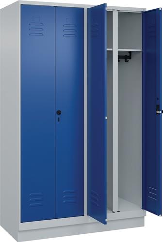 Garderobenschrank m.Sockel H1950xB1200xT500mm grau/blau 4 Abt.C+P || VE = 1 ST
